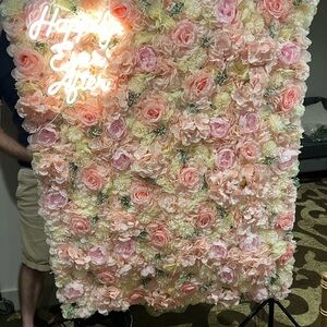 Floral Wall Backdrop with Pink and Cream Roses